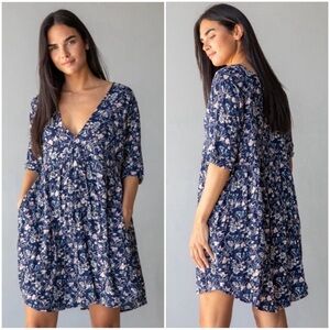 Natural Life Stella Boho V-Neck Hi-Low Floral Blue Dress Size XS/S